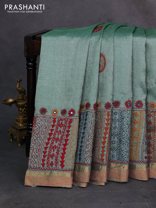 Pastel Green Pure Tussar Silk - Embroidery