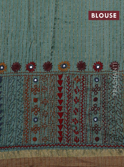 Pastel Green Pure Tussar Silk - Embroidery