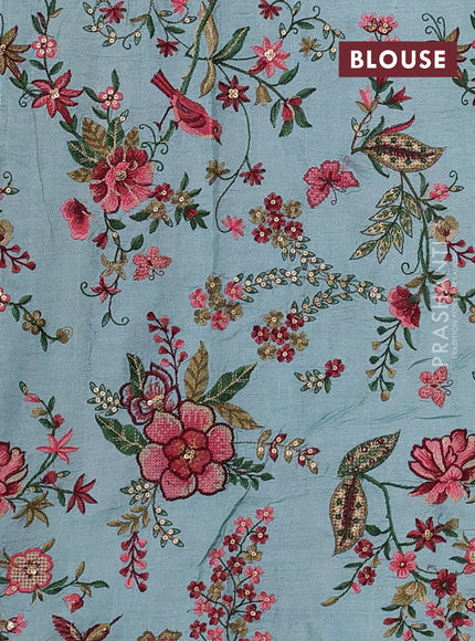 Sky Blue Pure Tussar Silk - Embroidery