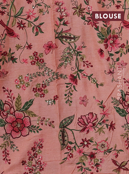 Peach Orange Pure Tussar Silk - Embroidery