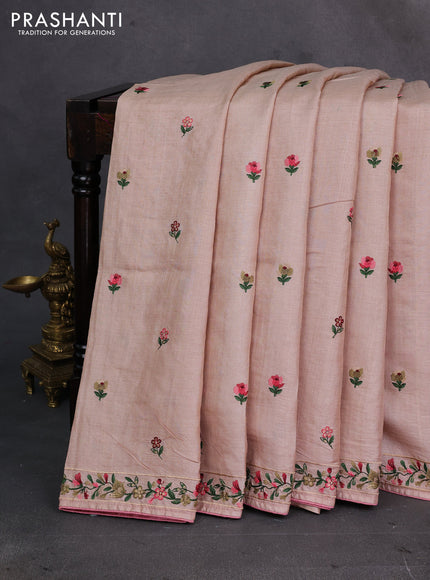 Beige Pure Tussar Silk - Embroidery