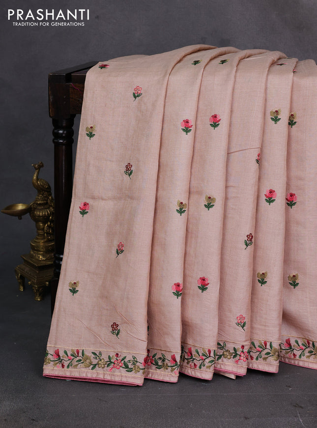 Beige Pure Tussar Silk - Embroidery