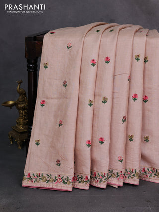 Beige Pure Tussar Silk - Embroidery