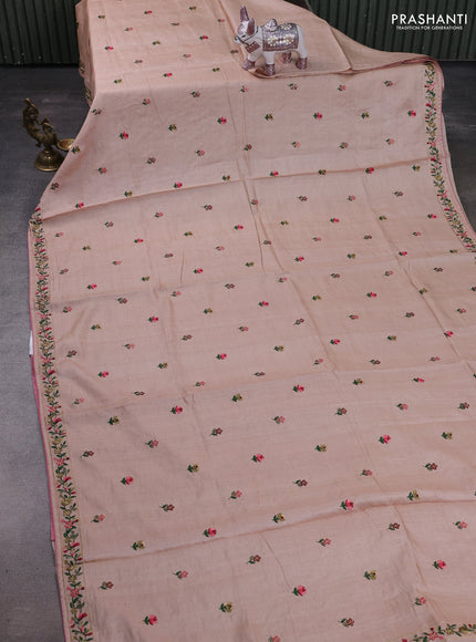 Beige Pure Tussar Silk - Embroidery