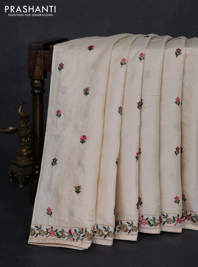 Cream Pure Tussar Silk - Embroidery