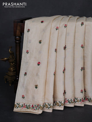 Cream Pure Tussar Silk - Embroidery