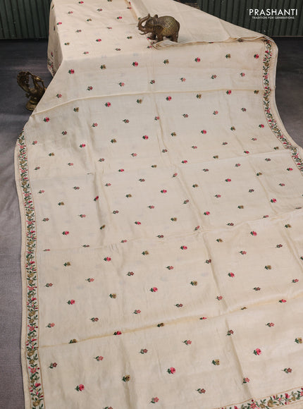 Cream Pure Tussar Silk - Embroidery