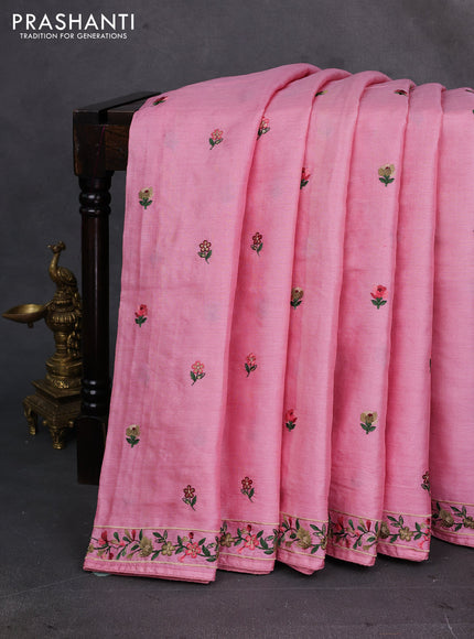 Light Pink Pure Tussar Silk - Embroidery