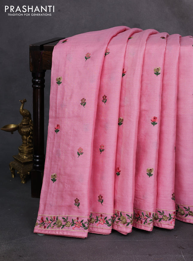Light Pink Pure Tussar Silk - Embroidery
