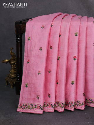 Light Pink Pure Tussar Silk - Embroidery