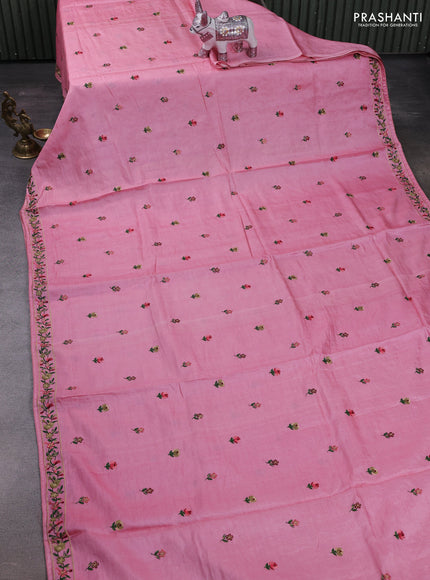 Light Pink Pure Tussar Silk - Embroidery