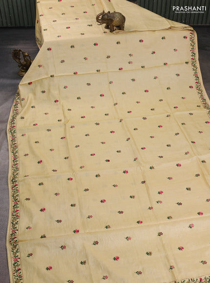 Pale Yellow Pure Tussar Silk - Embroidery