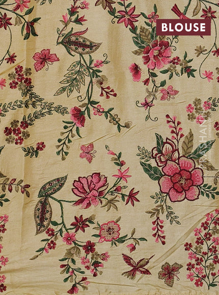 Pale Yellow Pure Tussar Silk - Embroidery