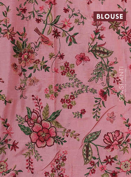 Peach Pink Pure Tussar Silk - Embroidery