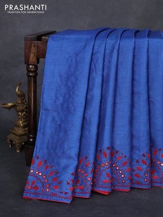 Blue Pure Tussar Silk - Embroidery