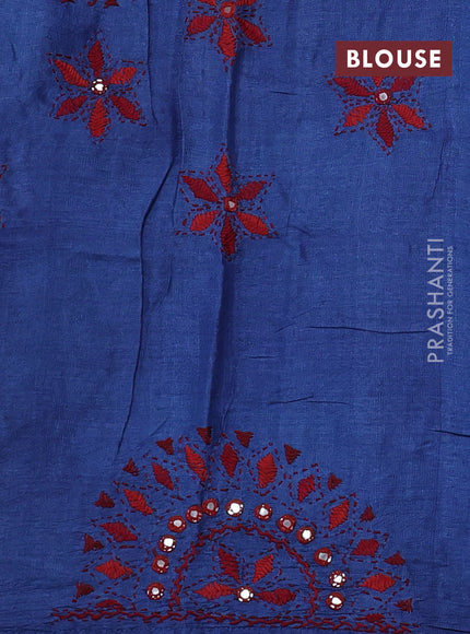 Blue Pure Tussar Silk - Embroidery