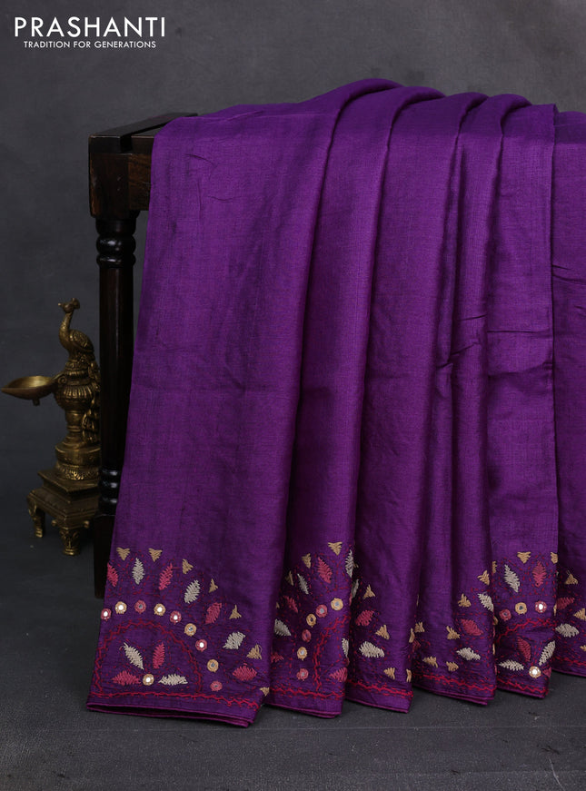 Purple Pure Tussar Silk - Embroidery