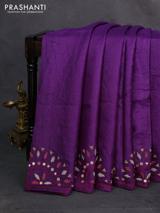 Purple Pure Tussar Silk - Embroidery