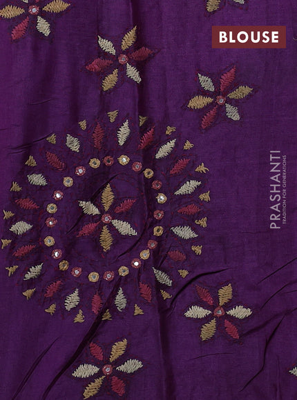 Purple Pure Tussar Silk - Embroidery