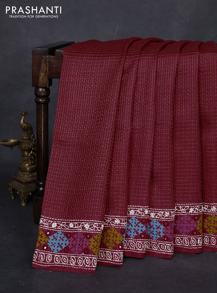 Maroon Pure Tussar Silk - Embroidery