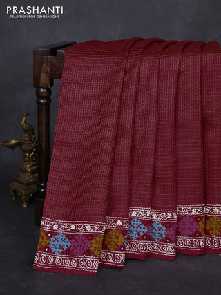 Maroon Pure Tussar Silk - Embroidery
