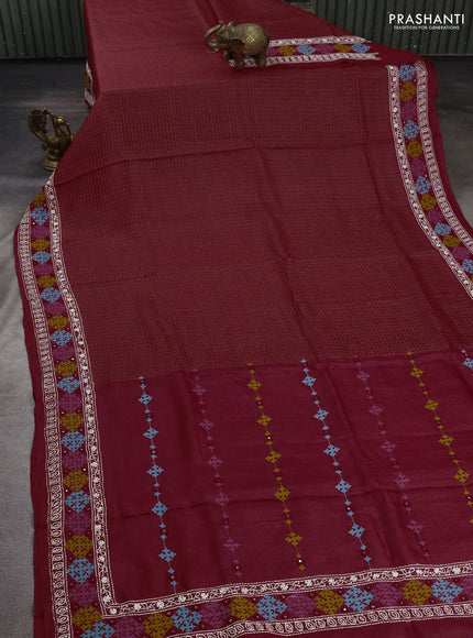Maroon Pure Tussar Silk - Embroidery