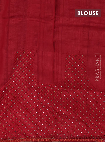Beige & Maroon Pure Tussar Silk - Embroidery