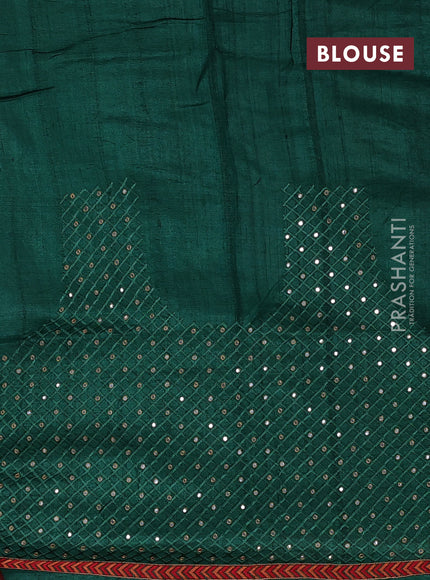 Maroon & Green Pure Tussar Silk - Embroidery