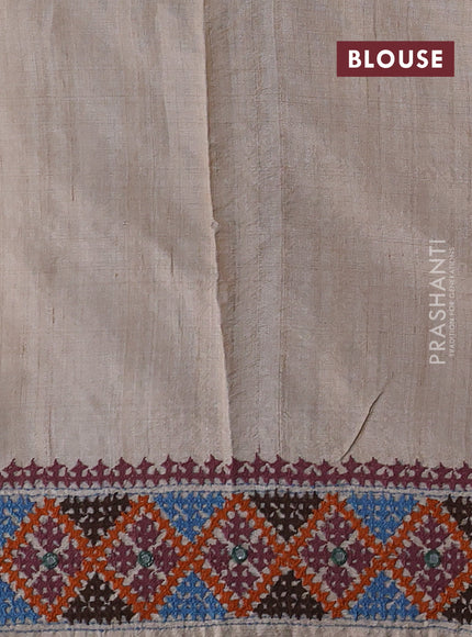 Beige Pure Tussar Silk - Embroidery