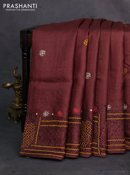 Brown Pure Tussar Silk - Embroidery