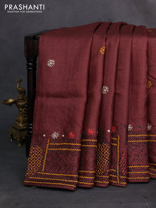 Brown Pure Tussar Silk - Embroidery