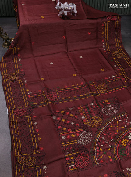 Brown Pure Tussar Silk - Embroidery