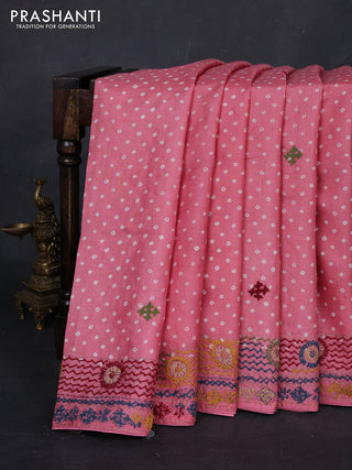 Peach Pink Pure Tussar Silk - Embroidery