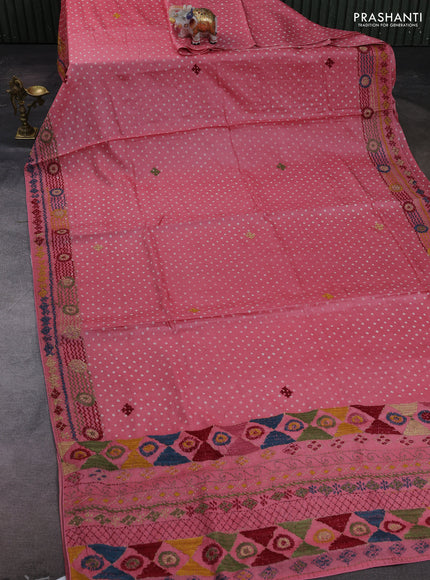 Peach Pink Pure Tussar Silk - Embroidery