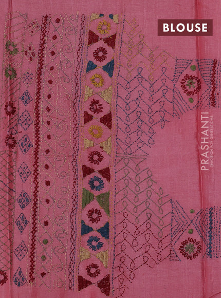 Peach Pink Pure Tussar Silk - Embroidery