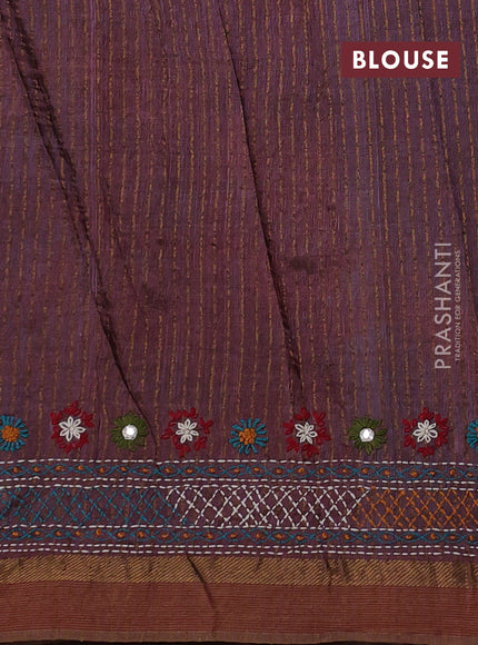 Pastel Maroon Pure Tussar Silk - Embroidery