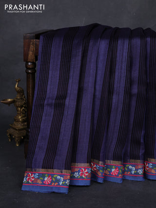 Navy Blue & Blue Pure Tussar Silk - Embroidery