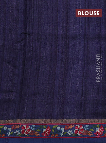 Navy Blue & Blue Pure Tussar Silk - Embroidery
