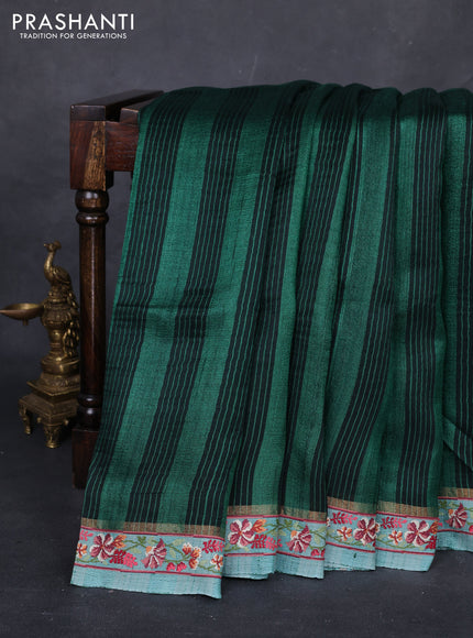 Green & Teal  Pure Tussar Silk - Embroidery