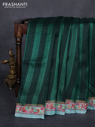 Green & Teal  Pure Tussar Silk - Embroidery