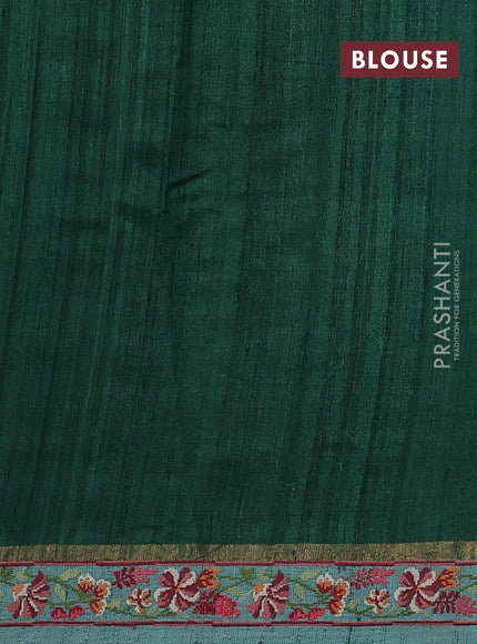 Green & Teal  Pure Tussar Silk - Embroidery