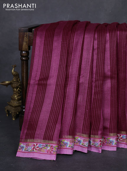 Wine & Lavender Pure Tussar Silk - Embroidery
