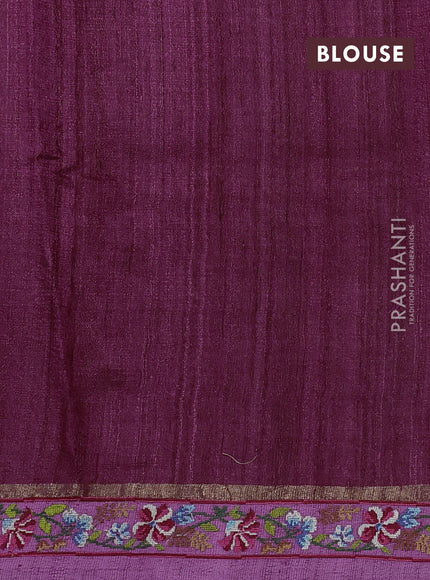 Wine & Lavender Pure Tussar Silk - Embroidery