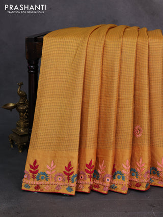 Yellow Pure Tussar Silk - Embroidery
