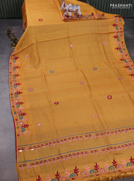 Yellow Pure Tussar Silk - Embroidery
