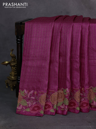 Magenta Pink Pure Tussar Silk - Embroidery