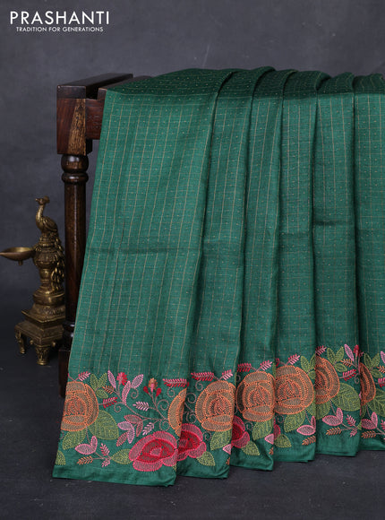 Green Pure Tussar Silk - Embroidery