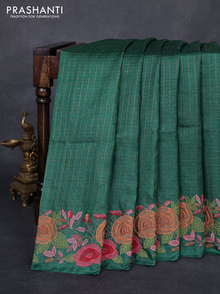 Green Pure Tussar Silk - Embroidery