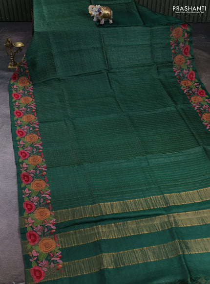 Green Pure Tussar Silk - Embroidery