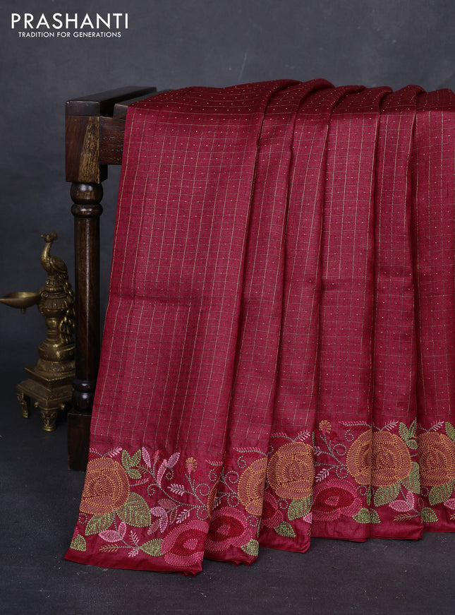 Maroon Pure Tussar Silk - Embroidery